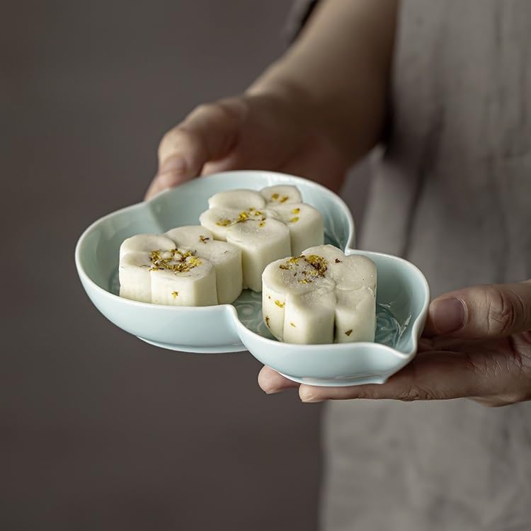 Bandeja de cerámica para Servir té, Bandeja roja para Pasteles, Bandeja Ligera de Lujo para Frutas, Soporte para ollas de Estilo Chino, bandejas para Preparar té en seco para Comer en el Regazo (B)