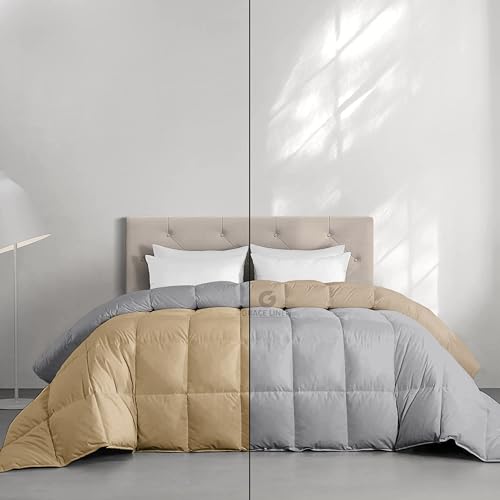 Image of Restful Sleep Reversible All Weather Comforter King Size - Dohar /Rajai /Blanket /Duvet -250 GSM Quilt Soft Microfiber Fill King Size (92 inchX106 inch) - Beige /Silver Grey Color