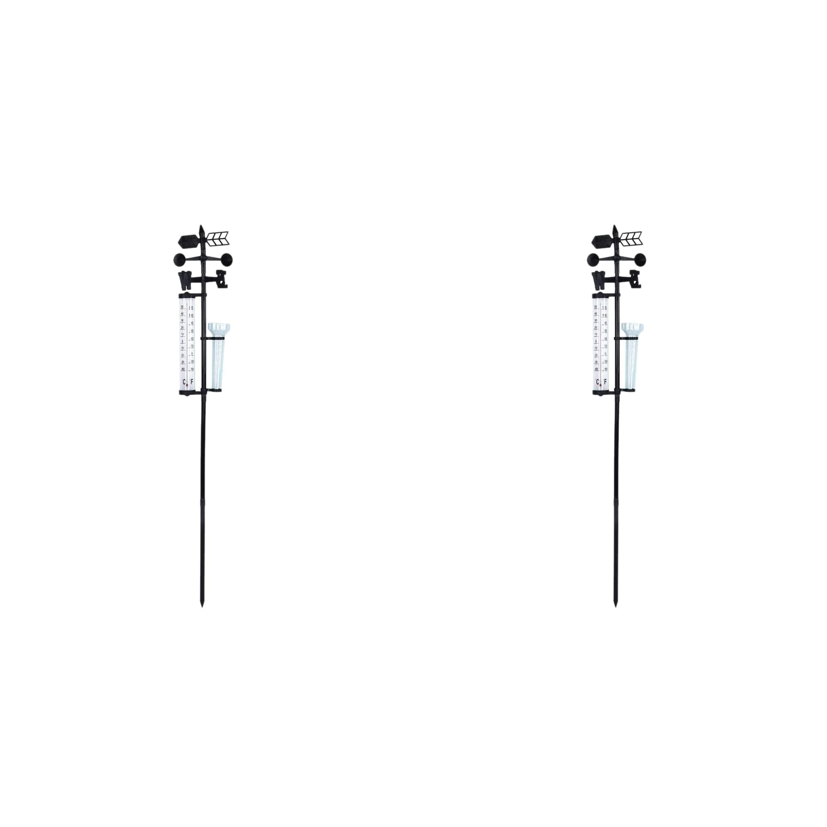 Jnchdghwa Black 2X Garden Weather Station, Weather Station Rain Gauge, Wind Gauge Rain Gauge And Thermometer For Garden, Farm, Field