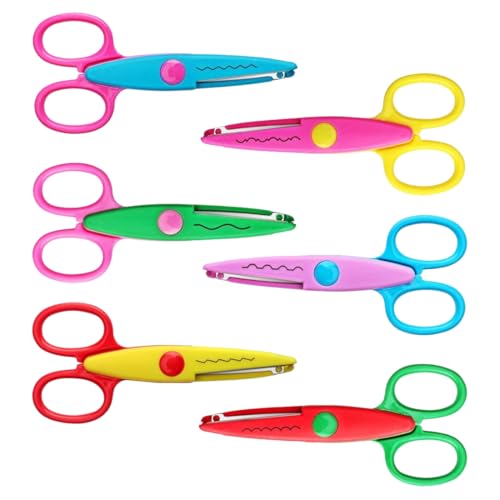 OUDQFCJ Juego de 6 Tijeras para Manualidades Infantiles, Tijeras para Niños, Tijeras con Bordes en Zigzag