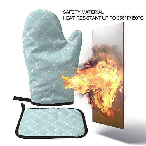 Vunko Quatrefoil Geometric Oven Mitts And Pot Holders Sets Heat Resistant Kitchen Oven Gloves Non-Slip For Safe Bbq Cooking Baking Grilling Set Of 2 Mint Green #TOP5