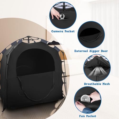 Image of Pack N Play Blackout Cover Baby Sleep Tent 1-Click Set Up Blackout Tent Travel Crib Tent Canopy Portable Privacy Tent Blackout Canopy Crib Cover, Block 95% Light, Black