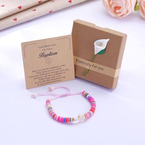 Image of Kvekstio Christian Gift, Cross Charm Colorful Beads Bracelet with Blessing Prayer Card Gift, Women's Faith-Inspired Jewelry