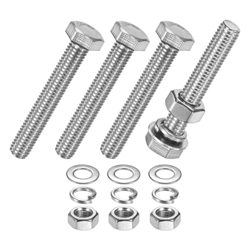 M METERXITY 4-Pack Hex Head Screw Bolt with Nuts Flat &amp; Lock Washers M8x50mm Stainless Steel Bolts and Nuts Kit Fully Threaded Metric Bolt Assortment for Equipment/Machinery