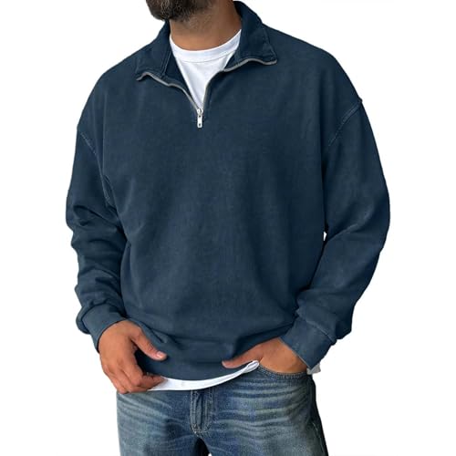 Men's Quarter Zip Up Sweaters Slim Fit Lightweight Mock Neck Pullover Casual Polo Sweaters