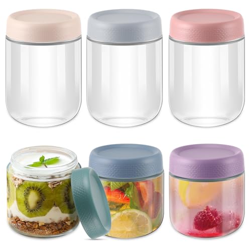 Lot de 6 pots de overnight oats jar, pots de en verre, pot de yao...