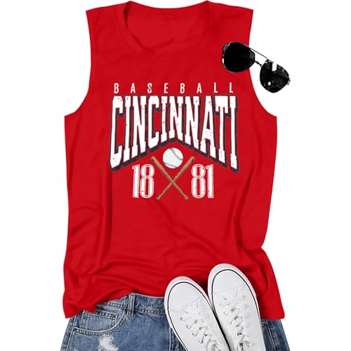 Baseball Tank Top Women Game Day Shirts Baseball Team Fans Tee Sports Lovers Gift Summer Sleeveless Tops Red