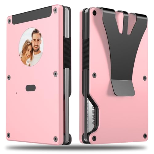 Smart Metal Wallet with Custom 4-Color E-Ink Screen, Double-Tap to Show Contact Info, Built-in Find My Tracker (iOS Only), RFID-Blocking Metal Design, Holds 12 Cards & Removable Cash Clip