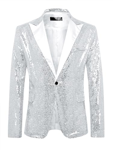 Lars Amadeus Men's Sequin Suit Jacket Peak Lapel Sparkly Party Show Glitter Sports Coat