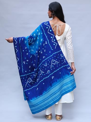 Bandhani Tie-Dye Shawl from Kutch with Embroidered Mirrors - Pure Wool4