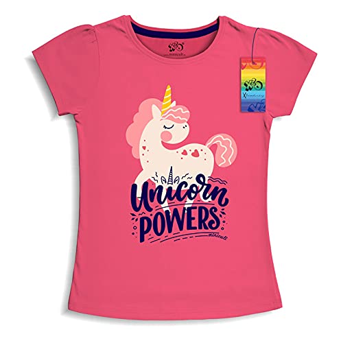 Image of minicult Girls Half sleeeves Cotton Tshirt with Cute Prints and Colorfull (Unicorn)(Pack of 3)