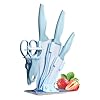 Kitchen Ceramic Knife, 6 Pieces Blue Ceramic Knife Set for Kitchen With Block, Rust Proof & Stain Resistant, Ultra Sharp Cooking Knife Set with Ceramic Peeler & Scissors for Home Restaurant (Blue)
