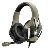 PHOINIKAS PS4 ゲーミングヘッドセット PC用 PS5 Xbox ヘッドセット 7.1ステレオサウンド付き オーバーイヤー型ゲーミングヘッドホン スイッチ用 モバイルPS4 ノイズキャンセリングマイク付き LEDライト(ダズルゴールド)