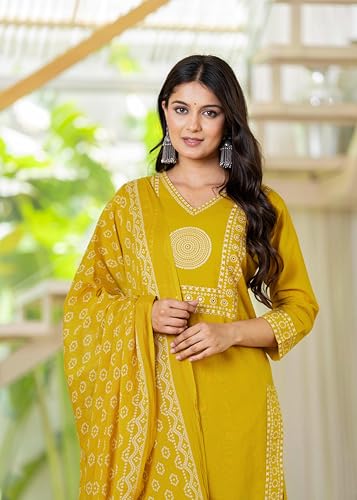 Image of Pistaa's Women's Ethnic Motifs Printed Regular Pure Cotton Kurta with Trousers With Dupatta Set