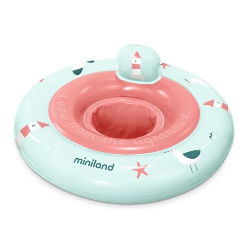 Miniland Baby Schwimmring Lighthouse 69 cm - Baby Schwimmhilfe mit Sitz und Rückenlehne ab 0 Monaten | Mit Sicherheitsnetz | Ideal für Pool und Strand | Stabil und Komfortabel