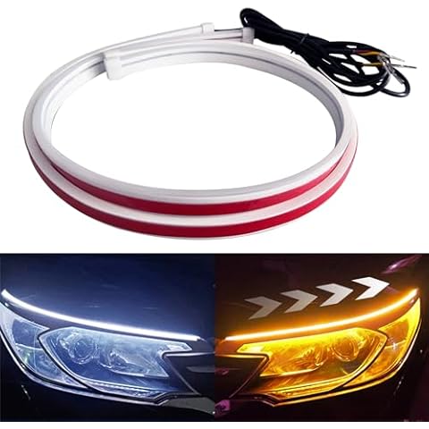 GZRUICA LED Headlight Strip Tube Light, 17.7 Inch Waterproof Sequential Flowing Turn Signal Lamp, DRL LED Strip Car Daytime Running Light Universal for Most Cars, White/Amber Switchable (45CM, 2PCS) Cover