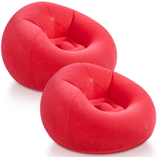 Image of Realspring Inflatable Bean Bag Chairs Outdoor Blow up Camping Chairs Inflatable Lazy Sofa Folding Portable Bean Bag Loungers Couch for Movie Night(Red,2 Pcs)