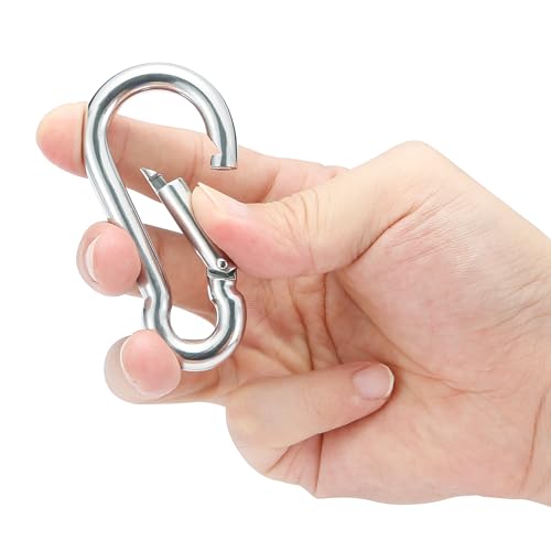Image of sprookber 316 Stainless Steel Carabiner Clip, Marine Grade Heavy Duty Spring Snap Hook for Outdoor, Boat, Hammock, Set of 5
