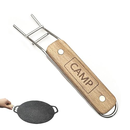 Hayaww Poignée de Barbecue en Acier Inoxydable avec Lève grille en Bois Holder Anti brûlure avec Poignée en Bois pour Plaque de Barbecue Levier de Grille...