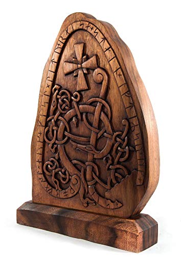 Windalf Handgearbeiteter Wikinger Bildstein JORKAN 44 cm Midgardschlange Nordische Mythologie Holz Cover