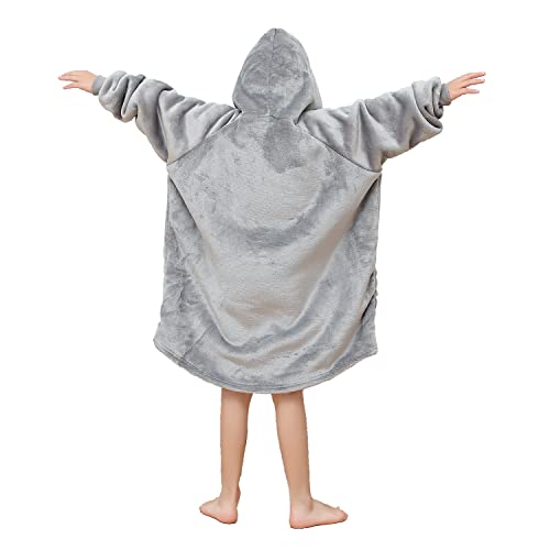Xynhml Oversized Blanket Hoodie For Kids Flannel Sherpa Wearable Sweatshirt Blanket Snuggies Warm Plush Hooded Blanket With Huge Pocket And Elastic Sleeve Light Grey #TOP6