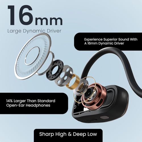 Image of Portronics AeroTune Over Ear OWS Smart Wireless Bluetooth Neckband with HD Mic, Secure & Flexible Earhook, Touch Control, 10 Hrs Playtime, Indoor /Outdoor Mode, Light Weight(Black)