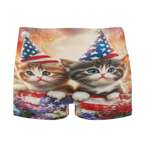 July 4th American Flag Kitten Cat Cute Mens Swim Trunk Swimwear Swim Brief Square Leg Board Short S S0407111