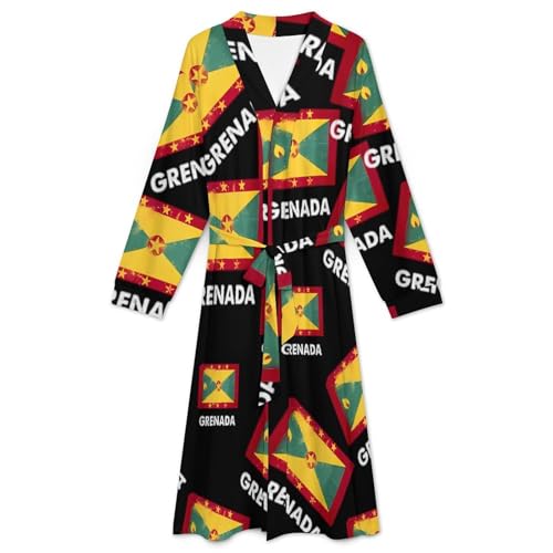 Grenada Flag Soft Robe Long Sleeve Bathrobes V Neck Sleepwear Spa Robes with Belt Men Woman3