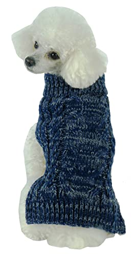 Pet Life ® Classic True Blue Pet Sweater - Designer Heavy Cable Knitted Dog Sweater With Turtle Neck - Winter Dog Clothes Designed To Keep Warm #TOP2