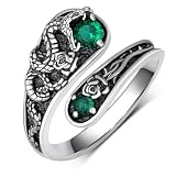 Cujiesp Snake Rings for Women 925 Sterling Silver Snake Jewelry with Green Crystal Gift Spoon Ring Adjustable Thumb Open Ring for Men