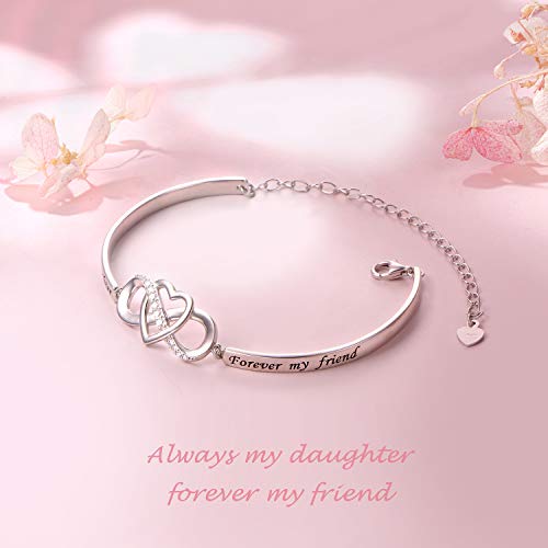 925 Sterling Silver Infinity Love Heart Bracelet With Inspirational Message for Daughter from Mother Father, Adjustable Length Bangle Bracelets Daughter Jewelry for Women Girls - Image 5