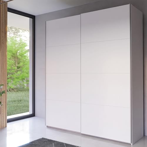 Forte Schach & MATT 2 weißer Kleiderschrank 170 180, moderner Schwebetürenschrank, 2-türig, Holzwerkstoff, Weiß Matt, 170,3 cm breit x 210,5 cm...