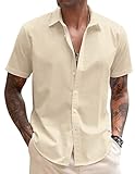 COOFANDY Hemd Herren Kurzarm Smoking Hemden Sommerhemd Leinen Buissnesshemd Kurzarmhemd Leinenshirt Strandhemd Sommer Einfarbig Basic Freizeithemd Urlaub Helles Khaki L