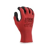 SITE KING PU Palm Work Gloves 12 Pairs – Safety Grip Gloves for Precision Tasks, Construction, Warehouse & Gardening – Breathable, Durable (Red, L)
