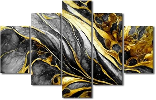 Tableau triptyque marbre abstrait pour salon contemporain 5 panneaux encadrés 100x50 cm D-757595