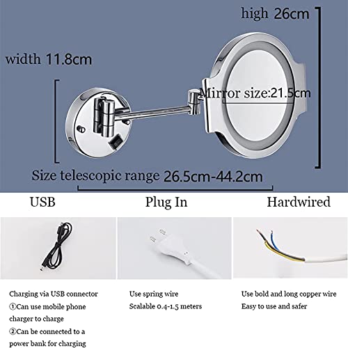 Miroir de maquillage LED mural lumineux double face 3X extensible