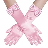 Yolyoo Girls Princess Gloves,Girl White Long Satin Princess Dress Up Diamonds Bows Gloves for...