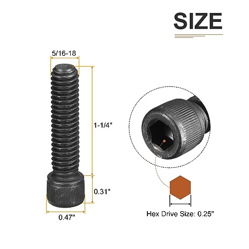 DTGN 5/16-18x1-1/4" Socket Head Cap Screws Bolts, 20Pcs 12.9 Grade Alloy Steel, Machine Hex Socket Screw, Hex Drive - Image 2