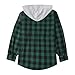 Plaid Shirt with Hood for Men Long Sleeve Button Down Casual Shirts Jackets Lightweight Fall Shacket Pockets 2025 Western Style Checkered Matching Outfits Men's Fashion 03# Green Medium