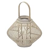 ECD Germany Linterna de Bambú de Madera, 47cm de Altura, Portavelas de Jardín con Asa y Inserto de Cristal, Farolillo de Estilo Boho, Lámpara Colgante Interior/Exterior Decorativo para Terraza, Balcón