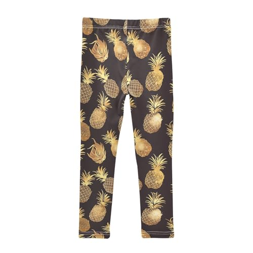 KLL Gold Glitter Pineapples Toddler Girls Basic Leggings Stretch High Waisted Lounge Pants Exercise2