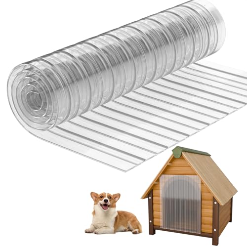 TOKACUTE 15.7 in x 4.9 FT Dog House Door Flap Dog Door Replacement Flaps - Transparent Plastic Vinyl Strip for dogloo or kenne Easy to Cut & Install