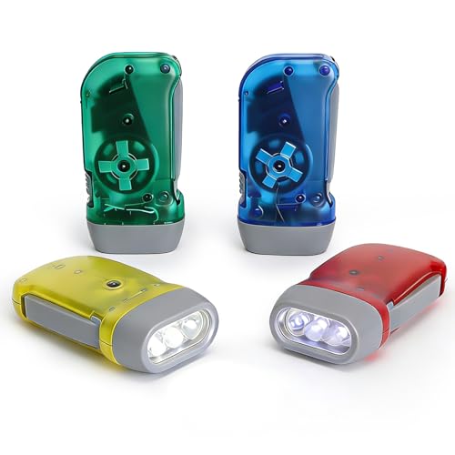 HENGBIRD Lampe Dynamo Survie Manivelle – Lot de 4 Lampe Torche Dynamo LED Sans Pile, Lampe de Poche Manivelle pour Urgence, Camping, Randonnée et Kit Survie