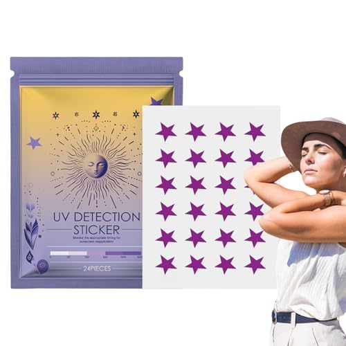 Calcomanías de detección UV | Juego de 24 recordatorios de detección UV - En de estrella, recordatorio de reaplicación de protector solar para tomar el sol, golf, playa al aire libre