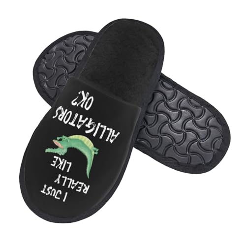 I Just Really Like Alligators Unisex House Slippers Slip On Shoes Indoor Outdoor Furry Scuff Slippers with Wide Widths Cozy Gifts for Women Mom2