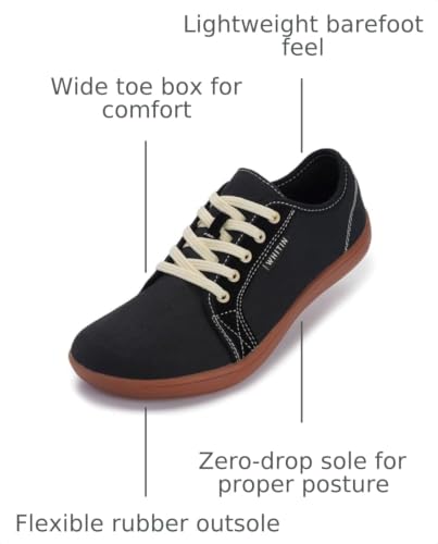 Image of WHITIN Men's Canvas Wide Barefoot Sneakers Casual Style W81V2 | Minimalist Design, Natural Foot Movement, Zero Drop Sole, Comfortable for Daily Walking & Travel