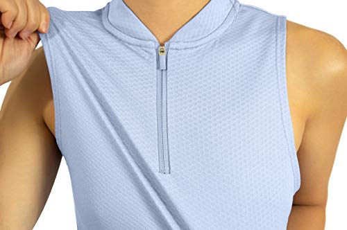 Three Sixty Six Womens Sleeveless Collarless Golf Polo Shirt With Zipper - Quick Dry Tank Tops For Women Sky Blue #TOP2