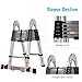 DEZEX Telescoping Ladders 16.5FT A Frame Stainless Steel Extension Ladder,Heavy Duty Lasts for 375LBS,with Balance Bar and Movable Wheel,Multi-Purpose Collapsible Ladder for Outdoor Indoor