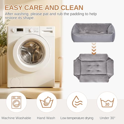 Dogat Hundebett waschbar, Hundesofa, 63x52cm | 4 Größen (S-XL), Flanell-Oberfläche, rutschfest, Hundekissen mit Reißverschluss für kleine, mittlere & große Hunde, Grau