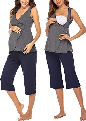 Ekouaer Women Maternity Nursing Pajamas Short Sets Breastfeeding Sleepwear Set Soft Pjs for Pregnancy Delivery